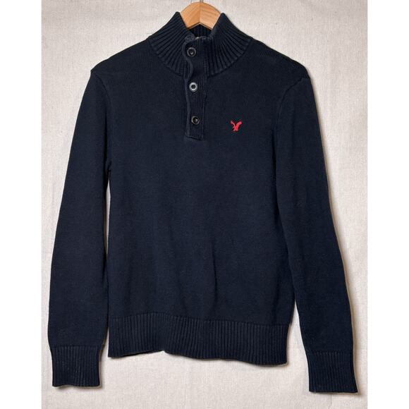 American Eagle Outfitters Other - American Eagle Mens 1/4 Quarter Zip Henley Button Navy Long Sleeve Sweater Sz M